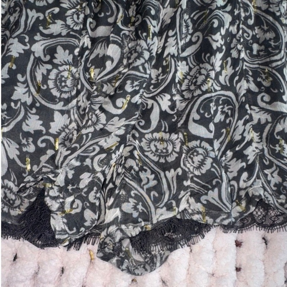 Anthropologie Maeve Boho Paisley Print Mini Romper XS Black Lace Trim Sleeveless - Picture 5 of 9